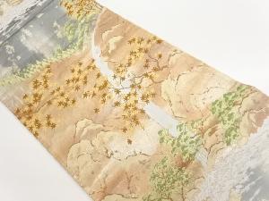 引箔岩山に滝・松・紅葉模様織出し袋帯